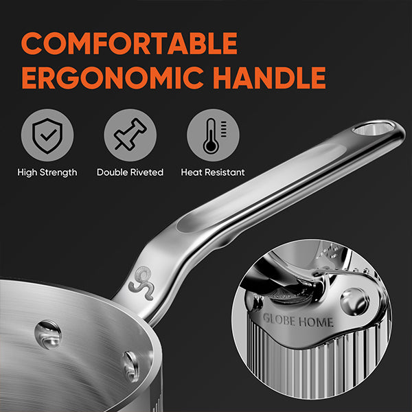 GLOBEHOME 5-Ply Stainless Steel Sauce Pan with Lid