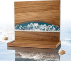 Sea Wave Magnetic Knife Holder, Double-sided Knife Holder, Holds 10 Knives, Wooden Knife Storage Rack, Suitable for Knife-less Tabletops (30.48 x 25.40 cm)