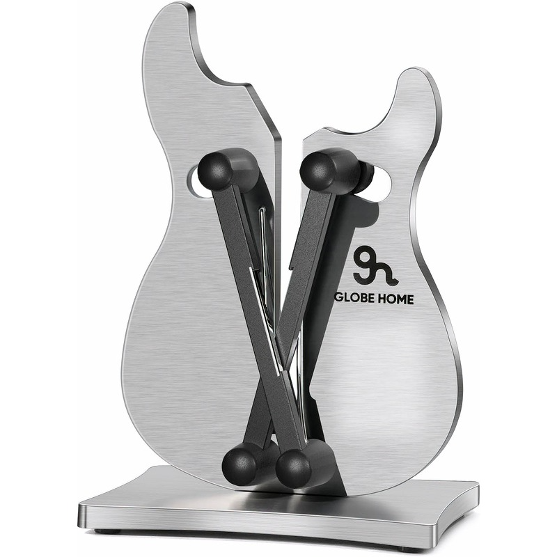 Professional kitchen knife sharpener, 3-function blade sharpener, tungsten carbide, automatic adjustable brushed stainless steel manual sharpener, suitable for serrated, beveled, and standard blades.