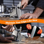 Professional kitchen knife sharpener, 3-function blade sharpener, tungsten carbide, automatic adjustable brushed stainless steel manual sharpener, suitable for serrated, beveled, and standard blades.