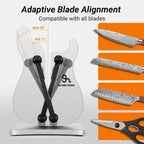 Professional kitchen knife sharpener, 3-function blade sharpener, tungsten carbide, automatic adjustable brushed stainless steel manual sharpener, suitable for serrated, beveled, and standard blades.