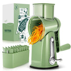 SUSTEAS Rotary Cheese Grater with Handle, 5 Well-Designed Blades, Strong Suction Cup Base, Kitchen Utensils