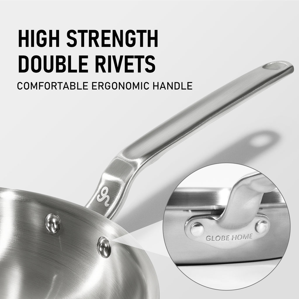 Stainless Steel Frying Pan - 5 Ply Stainless Clad Skillet with Aluminum Core, Durable and Even Heating, Professional Cookware for Induction, All Stoves, Oven and Dishwasher Safe