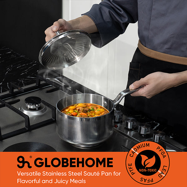 GLOBEHOME 5-Ply Stainless Steel Sauce Pan with Lid