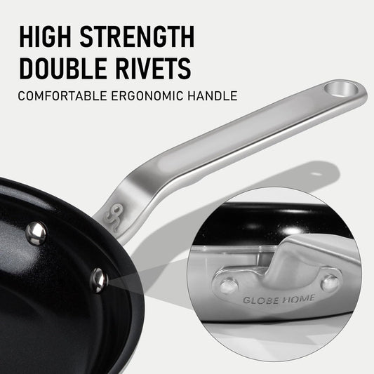 Globehome Ceramic Non Stick Frying Pan 5 Ply Stainless Clad Nonstick Skillet Professional Cookware for Induction All Stoves and Oven Choose Your Pack