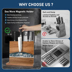 Sea Wave Magnetic Knife Holder, Double-sided Knife Holder, Holds 10 Knives, Wooden Knife Storage Rack, Suitable for Knife-less Tabletops (30.48 x 25.40 cm)
