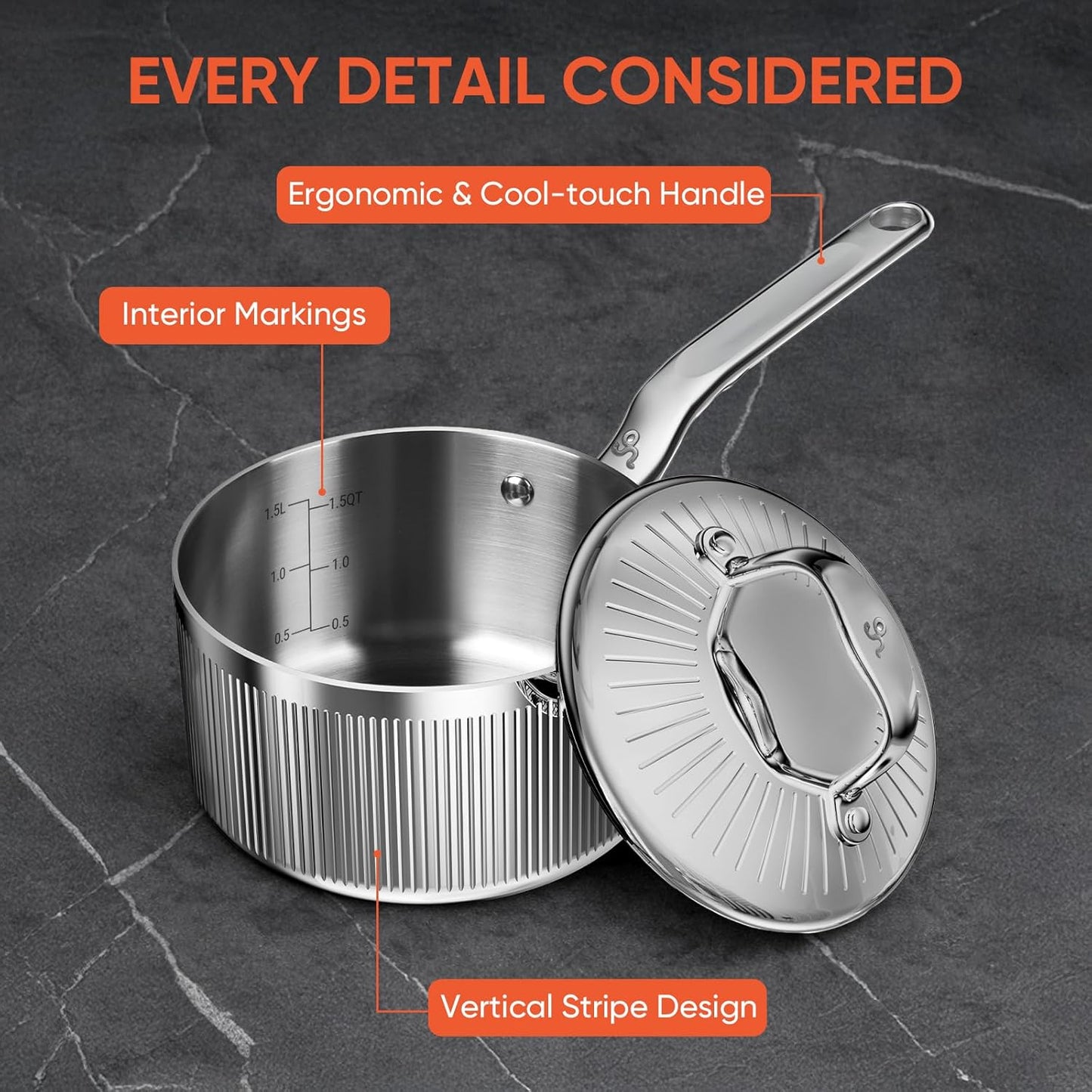 GLOBEHOME 5-Ply Stainless Steel Sauce Pan with Lid