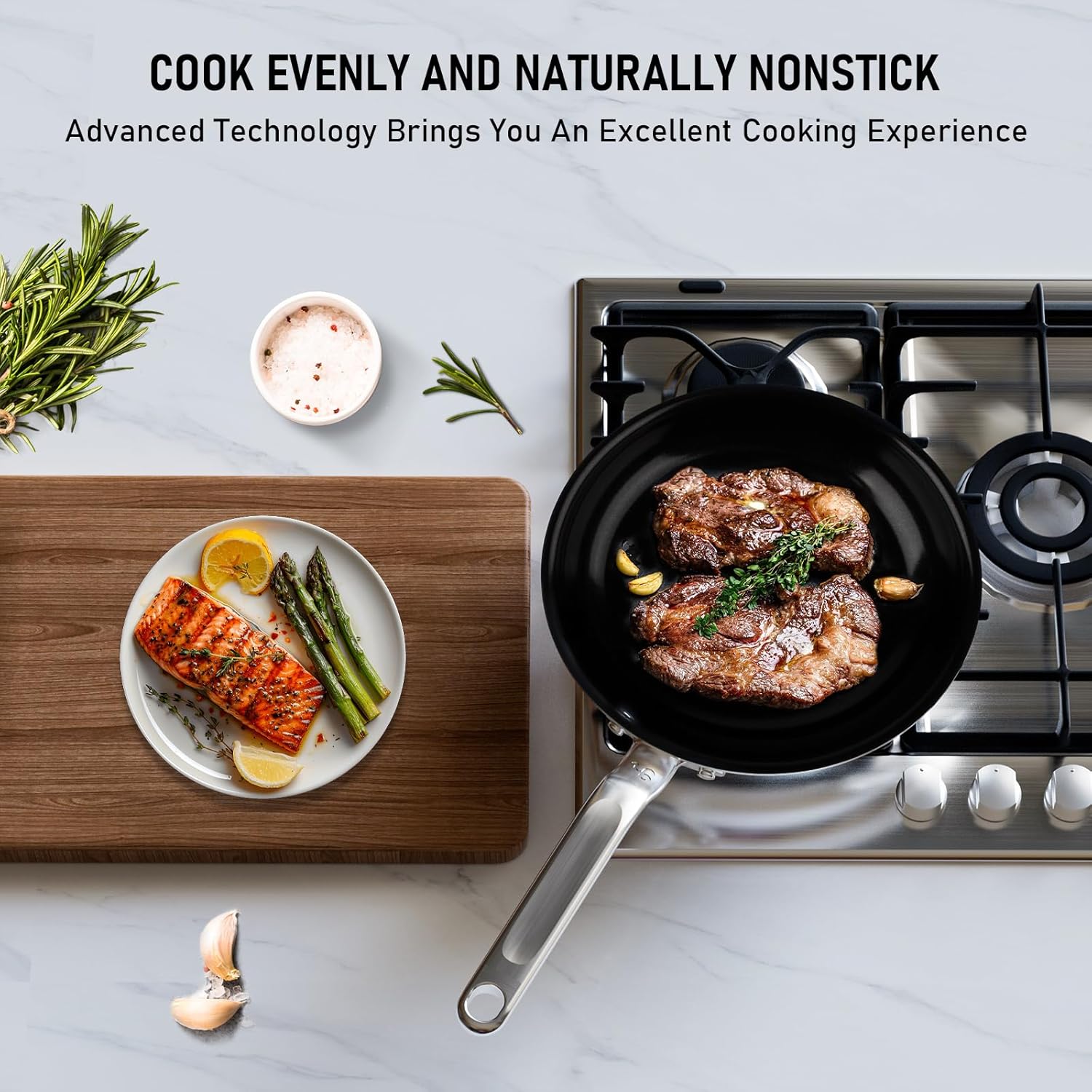 Globehome Ceramic Non Stick Frying Pan 5 Ply Stainless Clad Nonstick Skillet Professional Cookware for Induction All Stoves and Oven Choose Your Pack