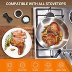 Stainless Steel Frying Pan - 5 Ply Stainless Clad Skillet with Aluminum Core, Durable and Even Heating, Professional Cookware for Induction, All Stoves, Oven and Dishwasher Safe