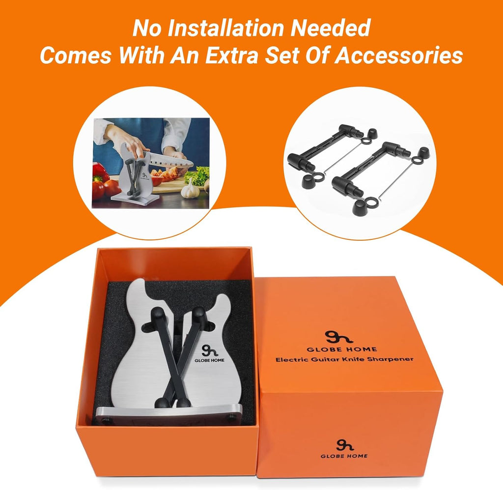 Professional kitchen knife sharpener, 3-function blade sharpener, tungsten carbide, automatic adjustable brushed stainless steel manual sharpener, suitable for serrated, beveled, and standard blades.